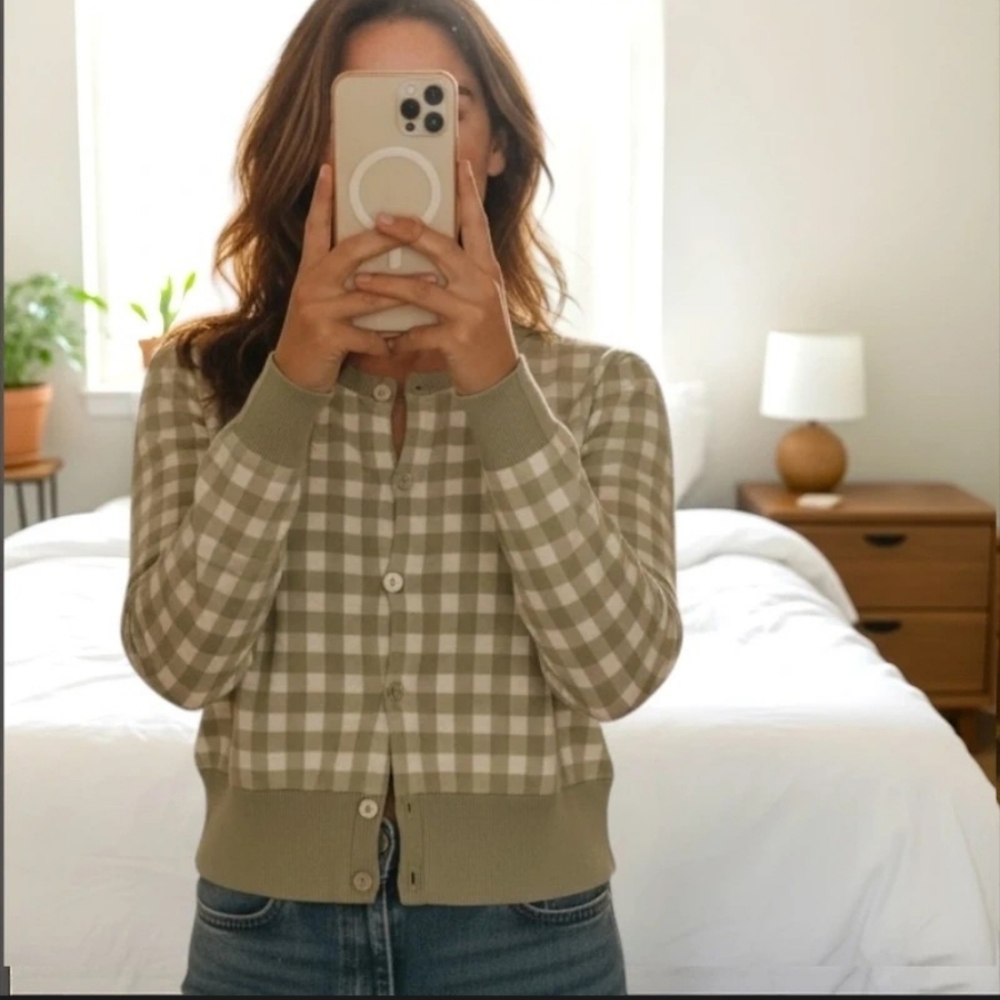 River Island Olive and White Checkered Cardigan